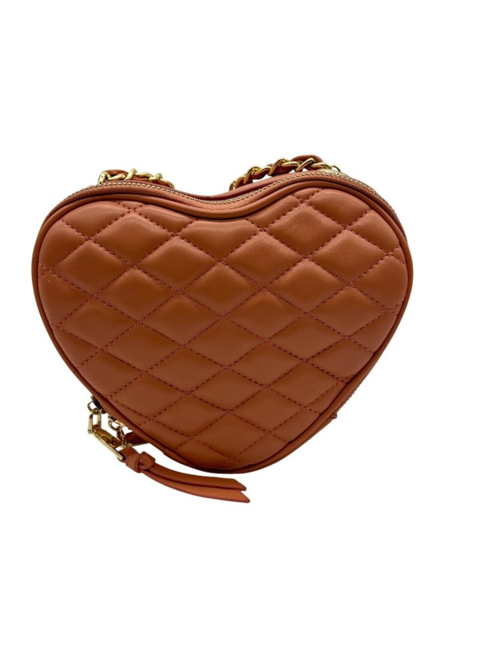 MMS Peach Leather Heart- Shaped Crossbody Bag